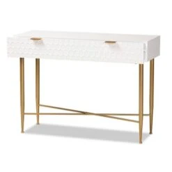 Galia Wood And Metal 1 Drawer Console Table White/Gold - Baxton Studio
