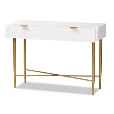 Galia Wood And Metal 1 Drawer Console Table White/Gold - Baxton Studio 3 Galia Wood And Metal 1 Drawer Console Table White/Gold - Baxton Studio