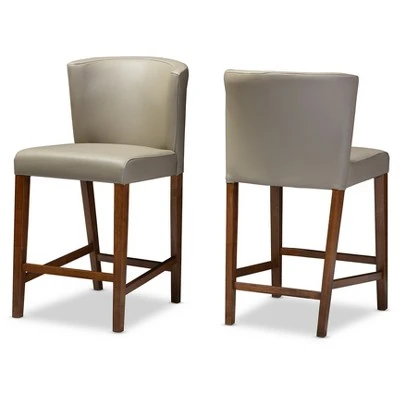 Set Of 2 Olivia Wood Faux Leather Pub Counter Height Barstools Walnut/Dark Brown - Baxton Studio 4 Set Of 2 Olivia Wood Faux Leather Pub Counter Height Barstools Walnut/Dark Brown - Baxton Studio - Image 2