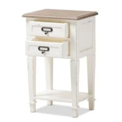 Dauphine 2 Drawer Provincial Style Oak And Distressed Finish Wood Nightstand White - Baxton Studio