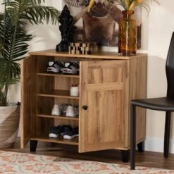 Glidden Wood 2 Door Shoe Storage Cabinet Oak Brown - Baxton Studio -Home Furniture Shop-Baxton Studio GUEST 10495b96 d00f 4517 97db 5af826ac93dc