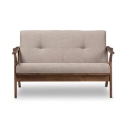 Bianca Mid-Modern Walnut Wood Fabric Tufted 2 Seater Loveseat Light Gray - Baxton Studio