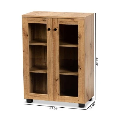 Mason Wood 2 Door Storage Cabinet With Glass Doors Oak Brown/Black - Baxton Studio 7 Mason Wood 2 Door Storage Cabinet With Glass Doors Oak Brown/Black - Baxton Studio - Image 5