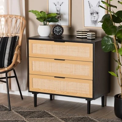 Maureen Wood And Rattan 3 Drawer Dresser Espresso/Natural Brown - Baxton Studio 5 Maureen Wood And Rattan 3 Drawer Dresser Espresso/Natural Brown - Baxton Studio - Image 3