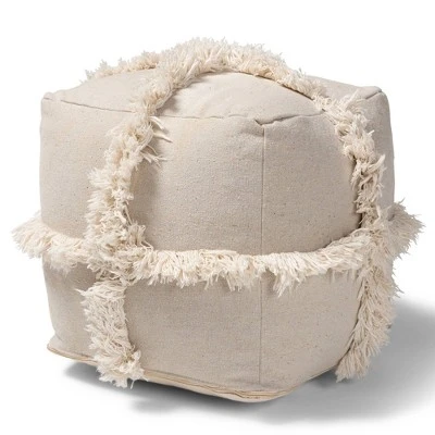Alfro Handwoven Cotton Fringe Pouf Ottoman - Baxton Studio 9 Alfro Handwoven Cotton Fringe Pouf Ottoman - Baxton Studio - Image 7