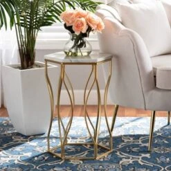 Kalena Metal End Table With Marble Tabletop Gold - Baxton Studio -Home Furniture Shop-Baxton Studio GUEST 114334ea 0771 48a9 b03e 0260f47a9543