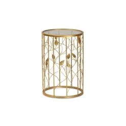 Anaya Glam Brushed Metal And Glass Leaf Accent End Table Gold - Baxton Studio