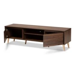 Landen Mid-Century Modern Wood TV Stand For TVs Up To 65" Walnut/Gold/Brown - Baxton Studio