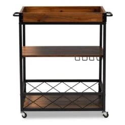 Capri Oak And Finished Mobile Metal Bar Cart With Stemware Rack Brown - Baxton Studio 18 Capri Oak And Finished Mobile Metal Bar Cart With Stemware Rack Brown - Baxton Studio -Home Furniture Shop-Baxton Studio GUEST 12317b72 d390 4f25 9ef5 03a978eab8f2