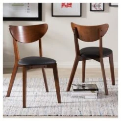 Set Of 2 Sumner Mid - Century Faux Leather Dining Chairs - Black, "Walnut" Brown - Baxton Studio -Home Furniture Shop-Baxton Studio GUEST 1236b51e b63a 4b6f 8ca5 fd3ceeecc704
