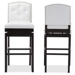 Set Of 2 Ginaro Faux Leather Button Tufted Upholstered Swivel Barstools White - Baxton Studio