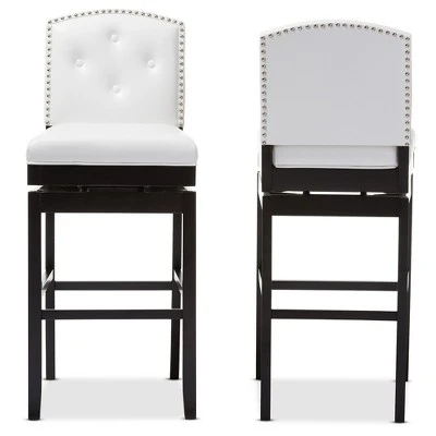 Set Of 2 Ginaro Faux Leather Button Tufted Upholstered Swivel Barstools White - Baxton Studio 3 Set Of 2 Ginaro Faux Leather Button Tufted Upholstered Swivel Barstools White - Baxton Studio
