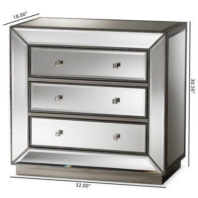 Edeline Hollywood Regency Glamour Style Mirrored 3 Drawer Chest Baxton Studio 6 Edeline Hollywood Regency Glamour Style Mirrored 3 Drawer Chest Baxton Studio - Image 4