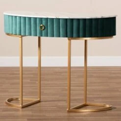 1 Drawer Beale Velvet Upholstered And Brushed Console Table Green/Gold - Baxton Studio -Home Furniture Shop-Baxton Studio GUEST 138d8a45 a678 4d0b acc2 c3bf79c91c27