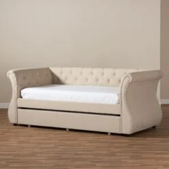 Twin Cherine Classic And Contemporary Fabric Upholstered Daybed With Trundle Beige - Baxton Studio -Home Furniture Shop-Baxton Studio GUEST 13971635 4a88 4b0d aa39 870b28b61115