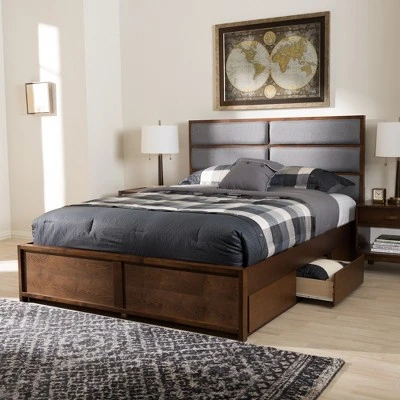Macey Modern And Contemporary Fabric Upholstered Walnut Finished Storage Platform Bed Gray/Brown - Baxton Studio 10 Macey Modern And Contemporary Fabric Upholstered Walnut Finished Storage Platform Bed Gray/Brown - Baxton Studio - Image 8