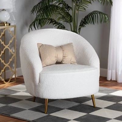 Urian Boucle Upholstered Accent Chair White/Gold - Baxton Studio 3 Urian Boucle Upholstered Accent Chair White/Gold - Baxton Studio