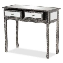 Wycliff Metal And Mirrored Glass 2 Drawer Console Table Dark Gray/Silver - Baxton Studio -Home Furniture Shop-Baxton Studio GUEST 14a40fee 9fc6 48c3 beb9 4b38267b3188
