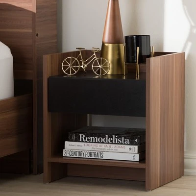 Vanda Modern And Contemporary Two - Tone Wood 1 - Drawer Nightstand - Brown - Baxton Studio 6 Vanda Modern And Contemporary Two - Tone Wood 1 - Drawer Nightstand - Brown - Baxton Studio - Image 4