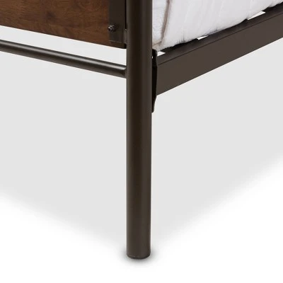 Twin Monoco Rustic Industrial Finished Metal Wood Platform Bed Brown - Baxton Studio 6 Twin Monoco Rustic Industrial Finished Metal Wood Platform Bed Brown - Baxton Studio - Image 4