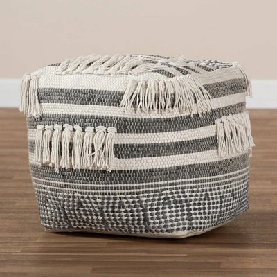 Kirby Handwoven Moroccan Inspired Pouf Ottoman Gray/Ivory - Baxton Studio 5 Kirby Handwoven Moroccan Inspired Pouf Ottoman Gray/Ivory - Baxton Studio - Image 3