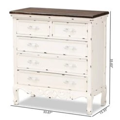 Levron Two-Tone Wood 5 Drawer Storage Cabinet Walnut Brown/White - Baxton Studio -Home Furniture Shop-Baxton Studio GUEST 16722693 5b00 4805 a829 784b186cd045