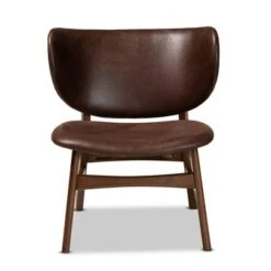 Marcos Faux Leather And Wood Living Room Accent Chair Dark Brown/Walnut Brown - Baxton Studio