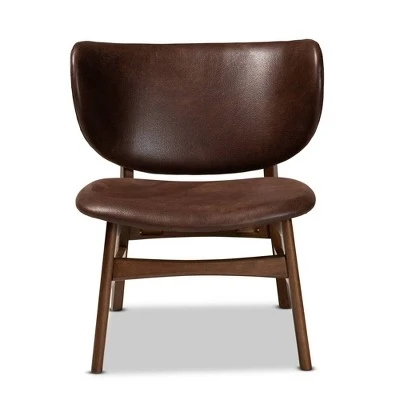 Marcos Faux Leather And Wood Living Room Accent Chair Dark Brown/Walnut Brown - Baxton Studio 3 Marcos Faux Leather And Wood Living Room Accent Chair Dark Brown/Walnut Brown - Baxton Studio