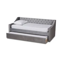 Raphael Velvet Fabric Upholstered Daybed With Trundle - Baxton Studio