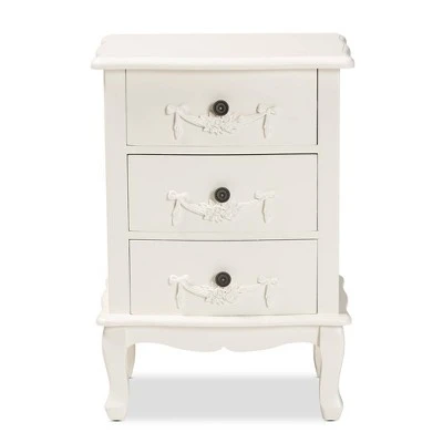 Callen Wood 3 Drawer Nightstand White - Baxton Studio 5 Callen Wood 3 Drawer Nightstand White - Baxton Studio - Image 3
