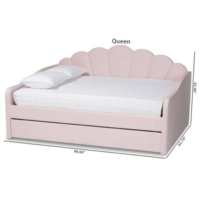 Queen Timila Velvet Fabric Upholstered Daybed With Trundle Light Pink - Baxton Studio 14 Queen Timila Velvet Fabric Upholstered Daybed With Trundle Light Pink - Baxton Studio - Image 12