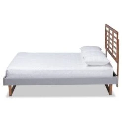 Queen Luciana Fabric Upholstered Wood Platform Bed Light Gray/Ash Walnut - Baxton Studio