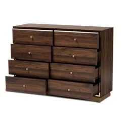 Cormac Wood And Metal 8 Drawer Dresser Walnut Brown/Gold - Baxton Studio
