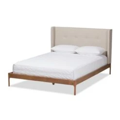 Brooklyn Mid Century Modern Walnut Wood Fabric Upholstered Platform Bed Beige - Baxton Studio 19 Brooklyn Mid Century Modern Walnut Wood Fabric Upholstered Platform Bed Beige - Baxton Studio -Home Furniture Shop-Baxton Studio GUEST 198436f2 3e9d 4335 a979 3eed94635b5f