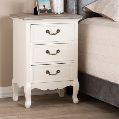 Capucine Two-Tone Natural Whitewashed Oak Finished Wood 3 Drawer Nightstand White - Baxton Studio 4 Capucine Two-Tone Natural Whitewashed Oak Finished Wood 3 Drawer Nightstand White - Baxton Studio - Image 2