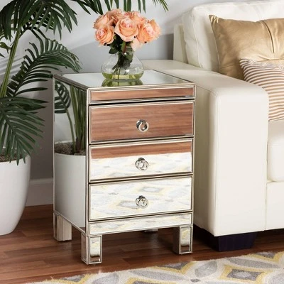 Ewan Mirrored 3 Drawer Nightstand Silver - Baxton Studio 8 Ewan Mirrored 3 Drawer Nightstand Silver - Baxton Studio - Image 6