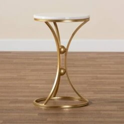 Tarmon Metal End Table With Marble Tabletop Gold - Baxton Studio -Home Furniture Shop-Baxton Studio GUEST 1b07cf67 a6e8 4658 8962 2fc8ecf8d937