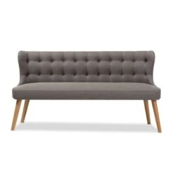 Melody Mid-Century Modern Fabric And Natural Wood Finishing 3 Seater Settee Bench Gray - Baxton Studio