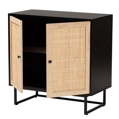 Declan Wood And Natural Rattan 2 Door Storage Cabinet Espresso Brown/Black - Baxton Studio 4 Declan Wood And Natural Rattan 2 Door Storage Cabinet Espresso Brown/Black - Baxton Studio - Image 2