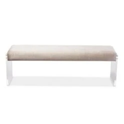 Hildon Modern And Contemporary Microsuede Fabric Upholstered Lux Bench With Paneled Acrylic Legs - Buff Beige - Baxton Studio