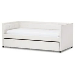 Frank Modern And Contemporary Faux Leather Button - Tufting Sofa Daybed With Roll - Out Trundle Guest Bed - Twin - Baxton Studio 21 Frank Modern And Contemporary Faux Leather Button - Tufting Sofa Daybed With Roll - Out Trundle Guest Bed - Twin - Baxton Studio -Home Furniture Shop-Baxton Studio GUEST 1d2210b5 5ebe 415f bd39 26e3be0eb7d5