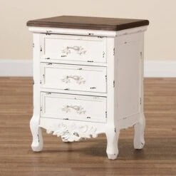 Levron And Antique Wood 3 Drawer Nightstand Walnut Brown/Antique White - Baxton Studio -Home Furniture Shop-Baxton Studio GUEST 1d4ae2df 19fc 4544 aed5 795e973c5d40