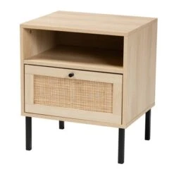 Caterina Wood And Natural Rattan 1 Door End Table Natural Brown/Black - Baxton Studio