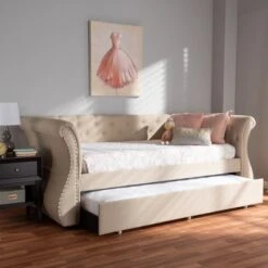 Twin Cherine Classic And Contemporary Fabric Upholstered Daybed With Trundle Beige - Baxton Studio -Home Furniture Shop-Baxton Studio GUEST 1ddb529b 94c6 4095 8035 3a78f3f007ec