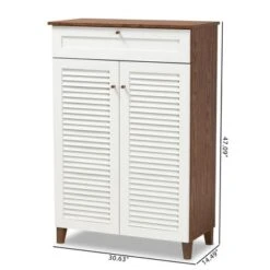 Coolidge 5 Shelf Wood Shoe Cabinet With Drawer White/Walnut - Baxton Studio -Home Furniture Shop-Baxton Studio GUEST 1e14e481 c016 4bd6 b8d4 52e63f6e5f29