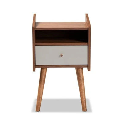 Elario Wood 1 Drawer Nightstand White/Walnut/Brown - Baxton Studio 4 Elario Wood 1 Drawer Nightstand White/Walnut/Brown - Baxton Studio - Image 2
