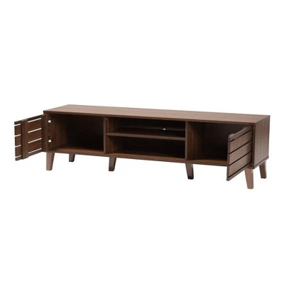 Teresina Wood 2 Door TV Stand For TVs Up To 59" Walnut Brown - Baxton Studio 4 Teresina Wood 2 Door TV Stand For TVs Up To 59" Walnut Brown - Baxton Studio - Image 2