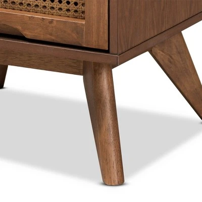 Barrett Wood And Synthetic Rattan 2 Drawer Nightstand Walnut Brown - Baxton Studio 7 Barrett Wood And Synthetic Rattan 2 Drawer Nightstand Walnut Brown - Baxton Studio - Image 5