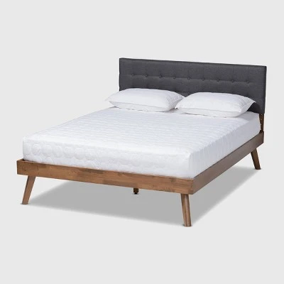 Devan Fabric Upholstered Walnut Finished Platform Bed - Baxton Studio 9 Devan Fabric Upholstered Walnut Finished Platform Bed - Baxton Studio - Image 7