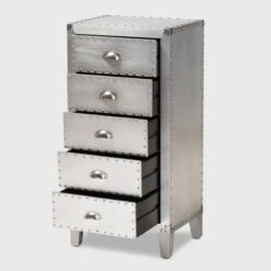 Carrel Metal 5 Drawer Accent Chest Silver - Baxton Studio